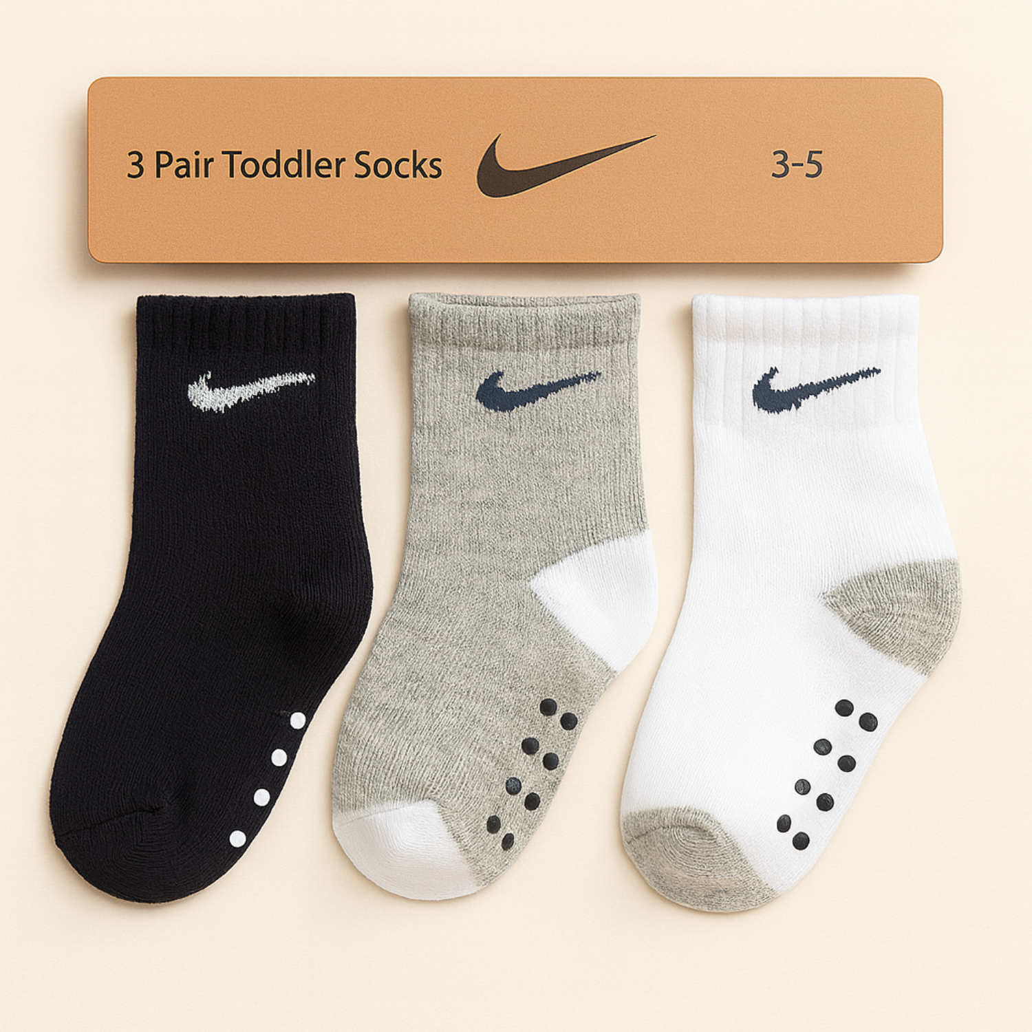 SMILE BABY 3-Pair Anti-Slip Toddler Socks – Black, Grey & White (1–5Y)