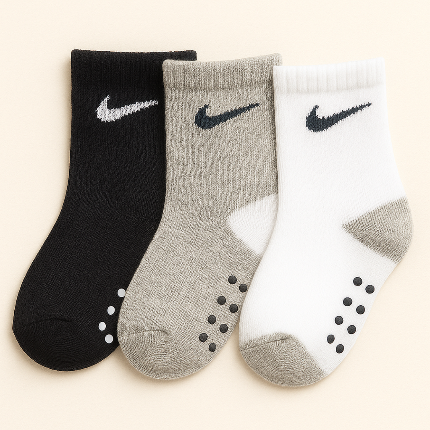 SMILE BABY 3-Pair Anti-Slip Toddler Socks – Black, Grey & White (1–5Y)
