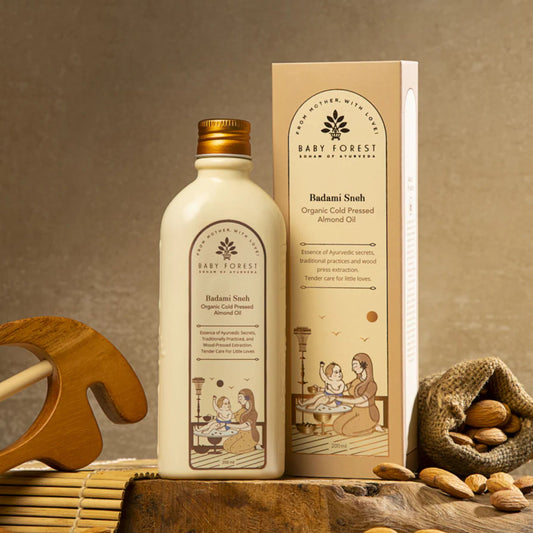 Baby Forest Badami Sneh Organic Cold Pressed Almond Oil (200 ml) – Ayurvedic Baby Massage Oil for Brain Development, Bones & Skin Nourishment