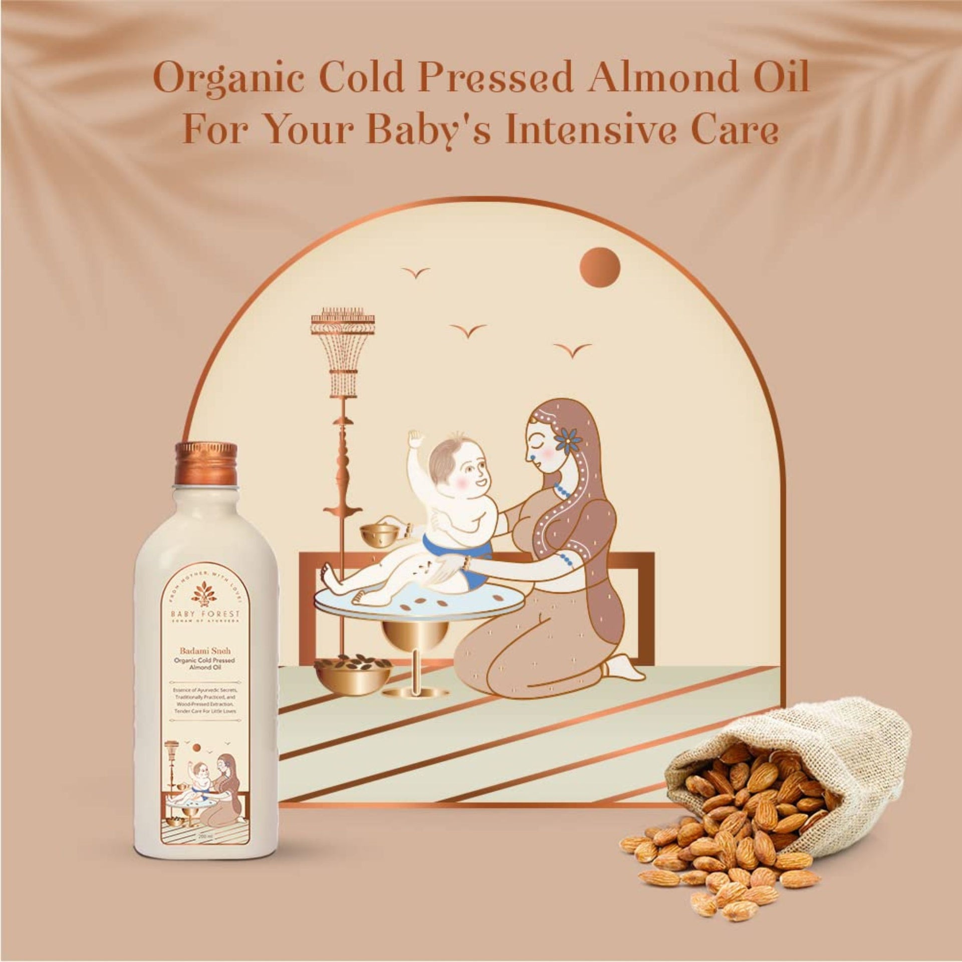 Baby Forest Badami Sneh Organic Cold Pressed Almond Oil (200 ml) – Ayurvedic Baby Massage Oil for Brain Development, Bones & Skin Nourishment