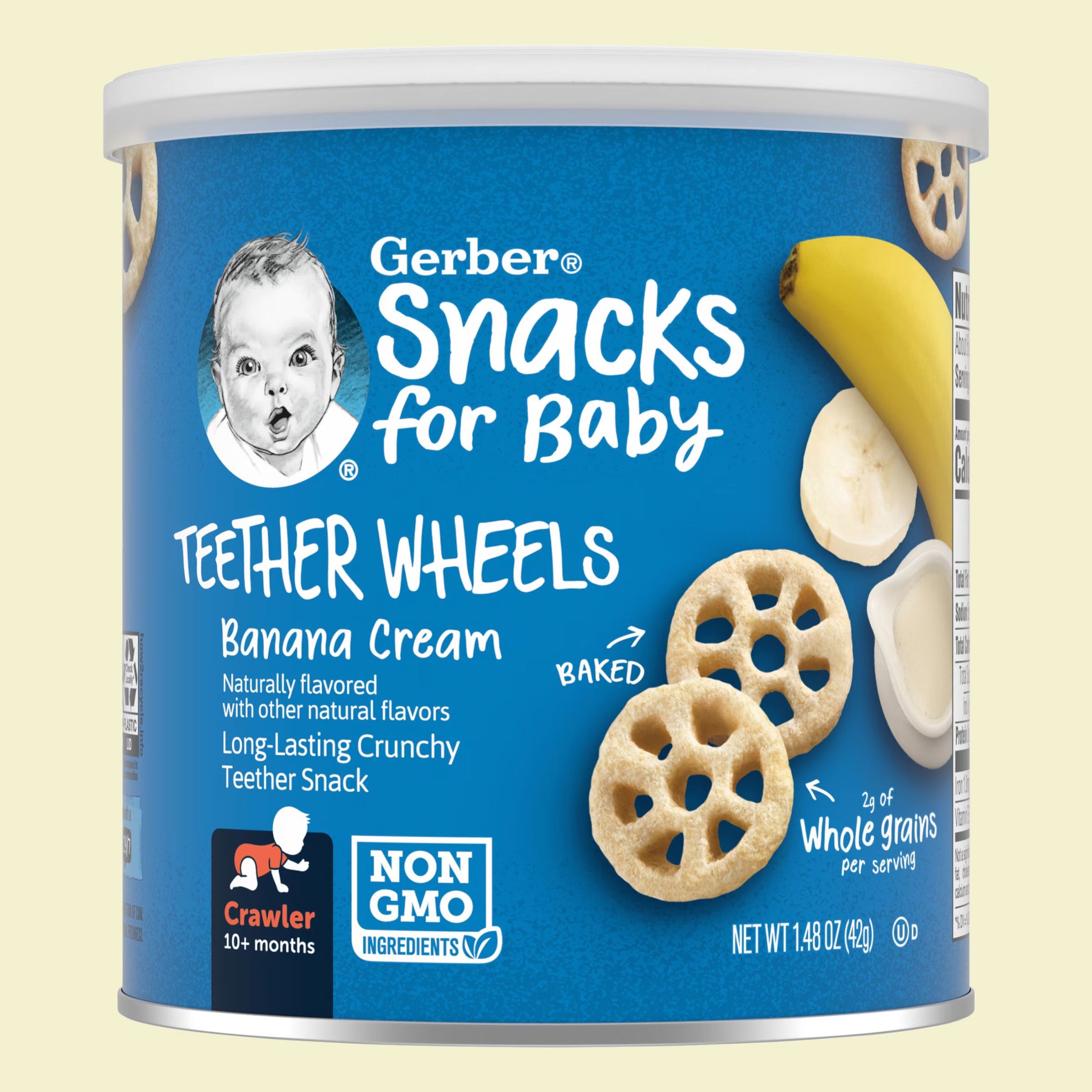 Gerber Snacks for Baby Teether Wheels – Banana Cream | Long-Lasting Teething Snack | Non-GMO | Crawler 10+ Months