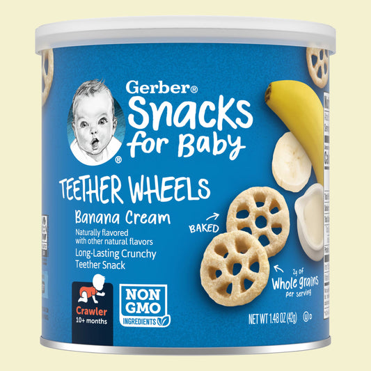 Gerber Snacks for Baby Teether Wheels – Banana Cream | Long-Lasting Teething Snack | Non-GMO | Crawler 10+ Months