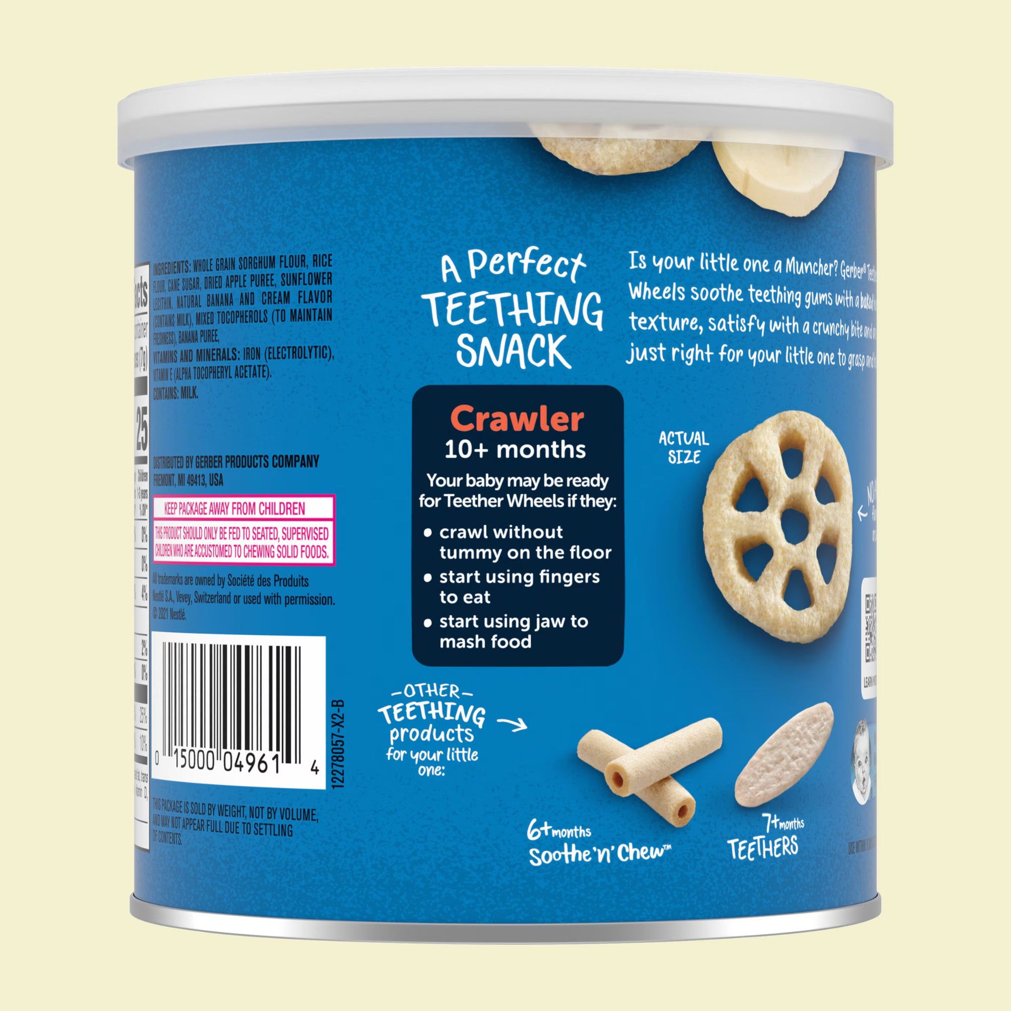 Gerber Snacks for Baby Teether Wheels – Banana Cream | Long-Lasting Teething Snack | Non-GMO | Crawler 10+ Months