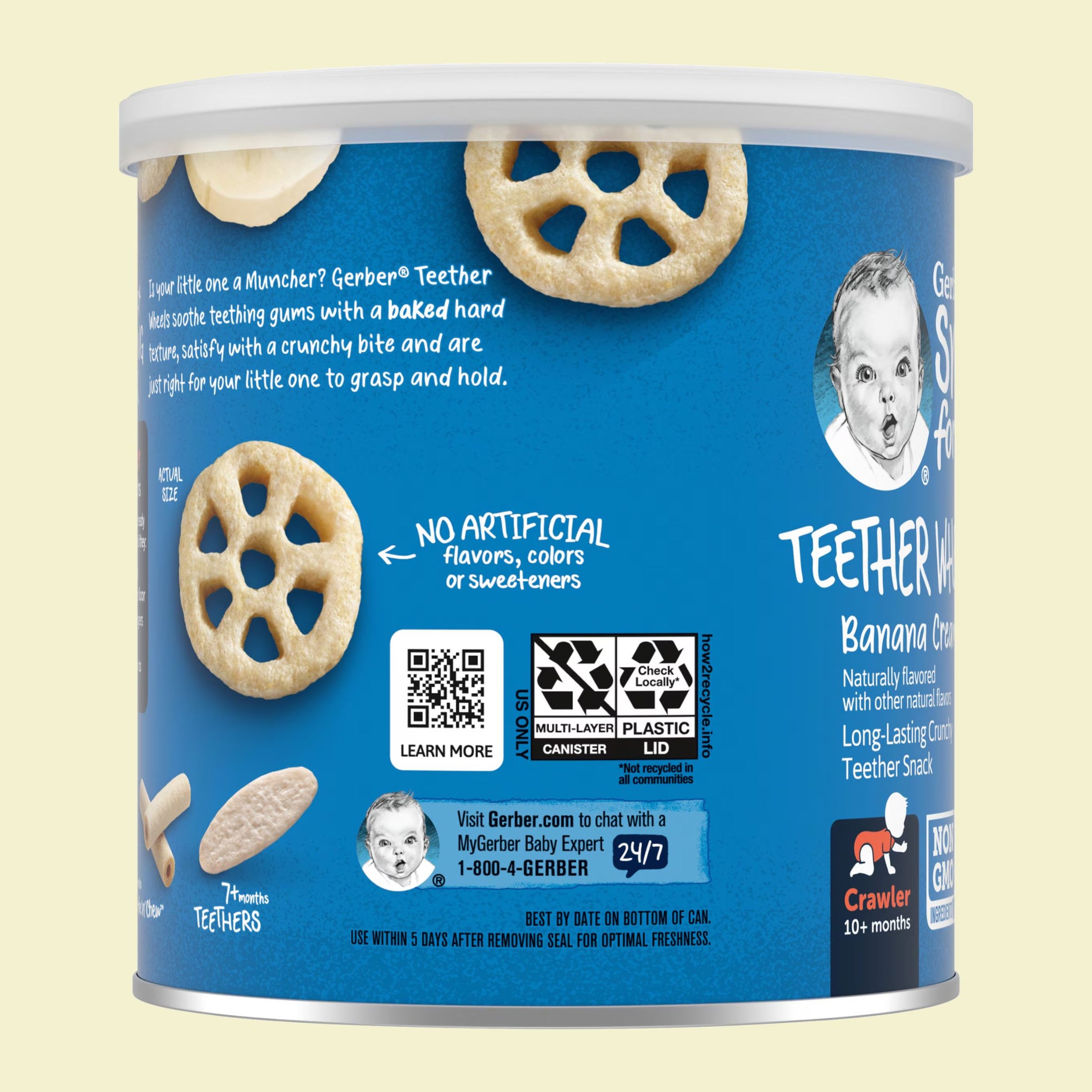 Gerber Snacks for Baby Teether Wheels – Banana Cream | Long-Lasting Teething Snack | Non-GMO | Crawler 10+ Months