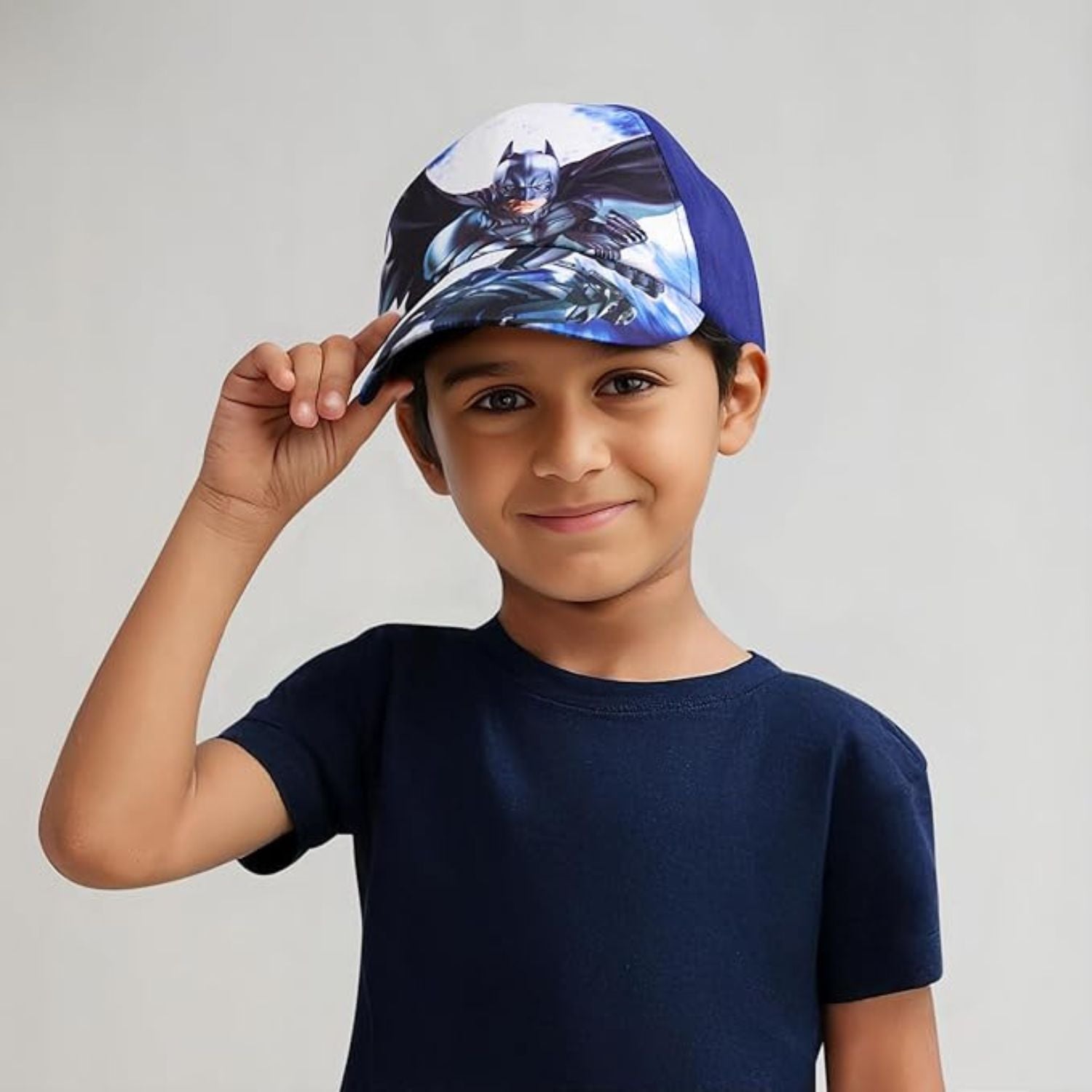 SMILE BABY Kids Superhero Print Cap – Big Size Adjustable Blue Baseball Cap for Boys