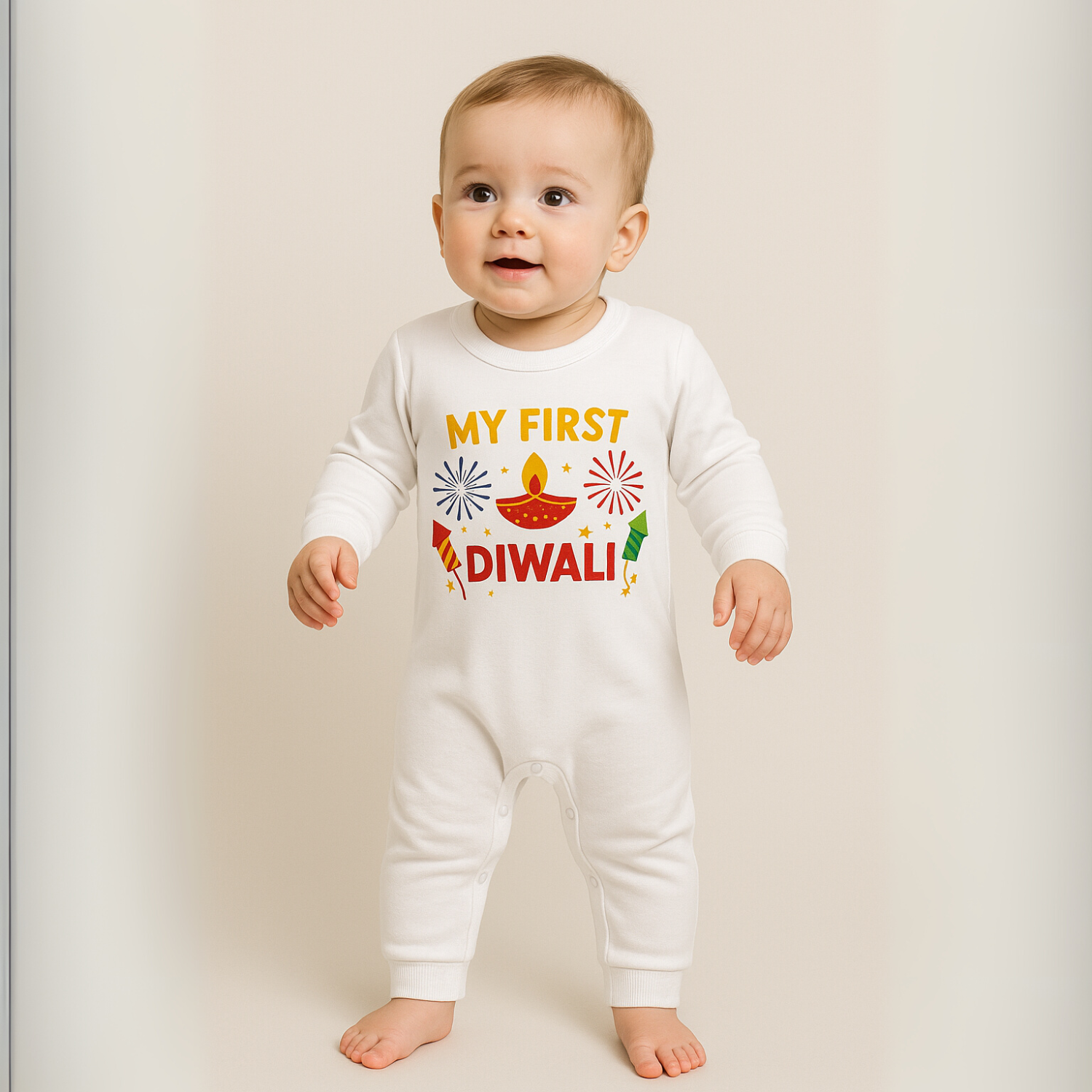 Smile Baby "My First Diwali" Baby Romper | 0-18 Months | Festive Baby Outfit