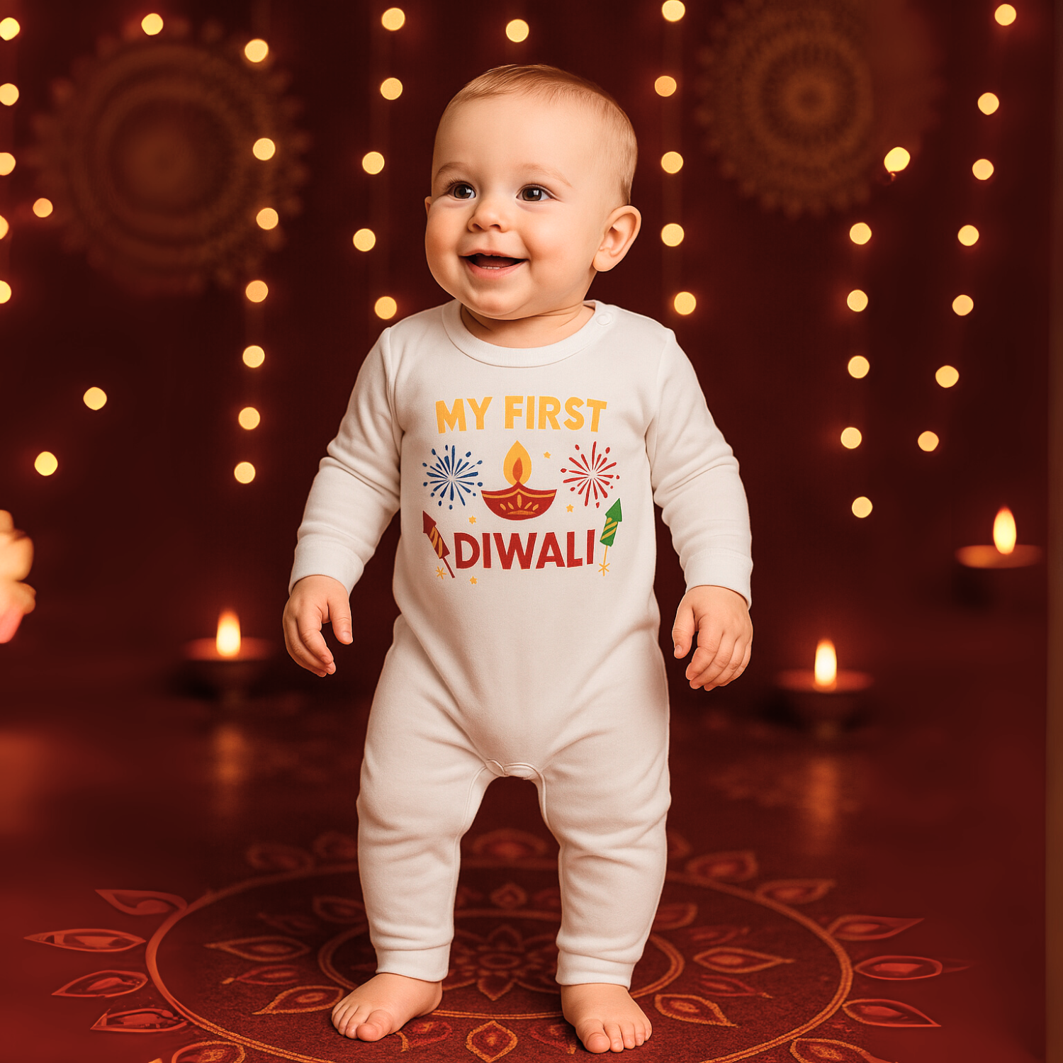 Smile Baby "My First Diwali" Baby Romper | 0-18 Months | Festive Baby Outfit