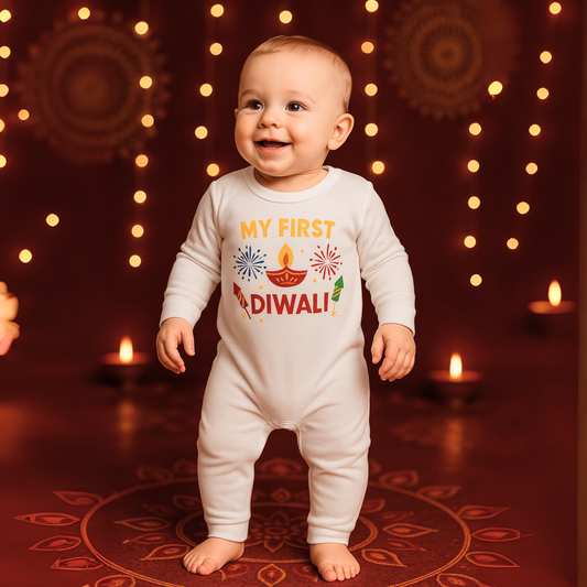 Smile Baby "My First Diwali" Baby Romper | 0-18 Months | Festive Baby Outfit