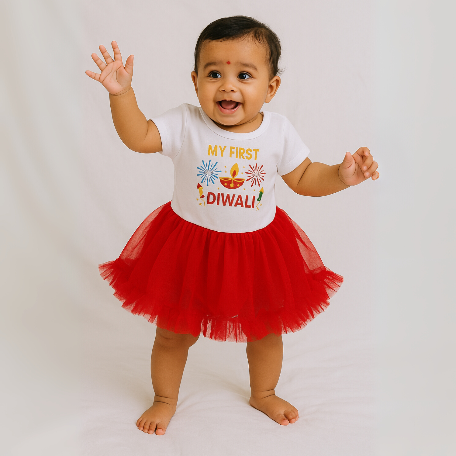 Smile Baby "My First Diwali" Baby Girl Bodysuit Frock | 0-12 Months Festive Dress