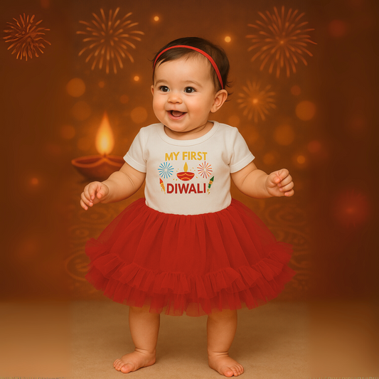 Smile Baby "My First Diwali" Baby Girl Bodysuit Frock | 0-12 Months Festive Dress