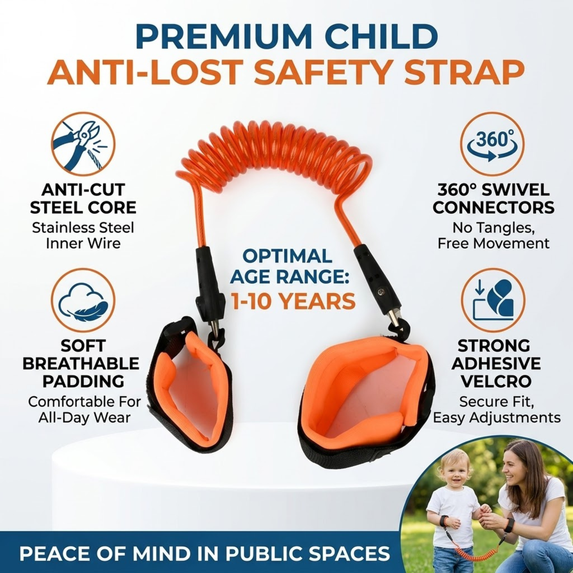 Smile Baby™ Child Anti-Lost Safety Wrist Strap – Cut-Proof Toddler Walking Leash (Ages 1–10)