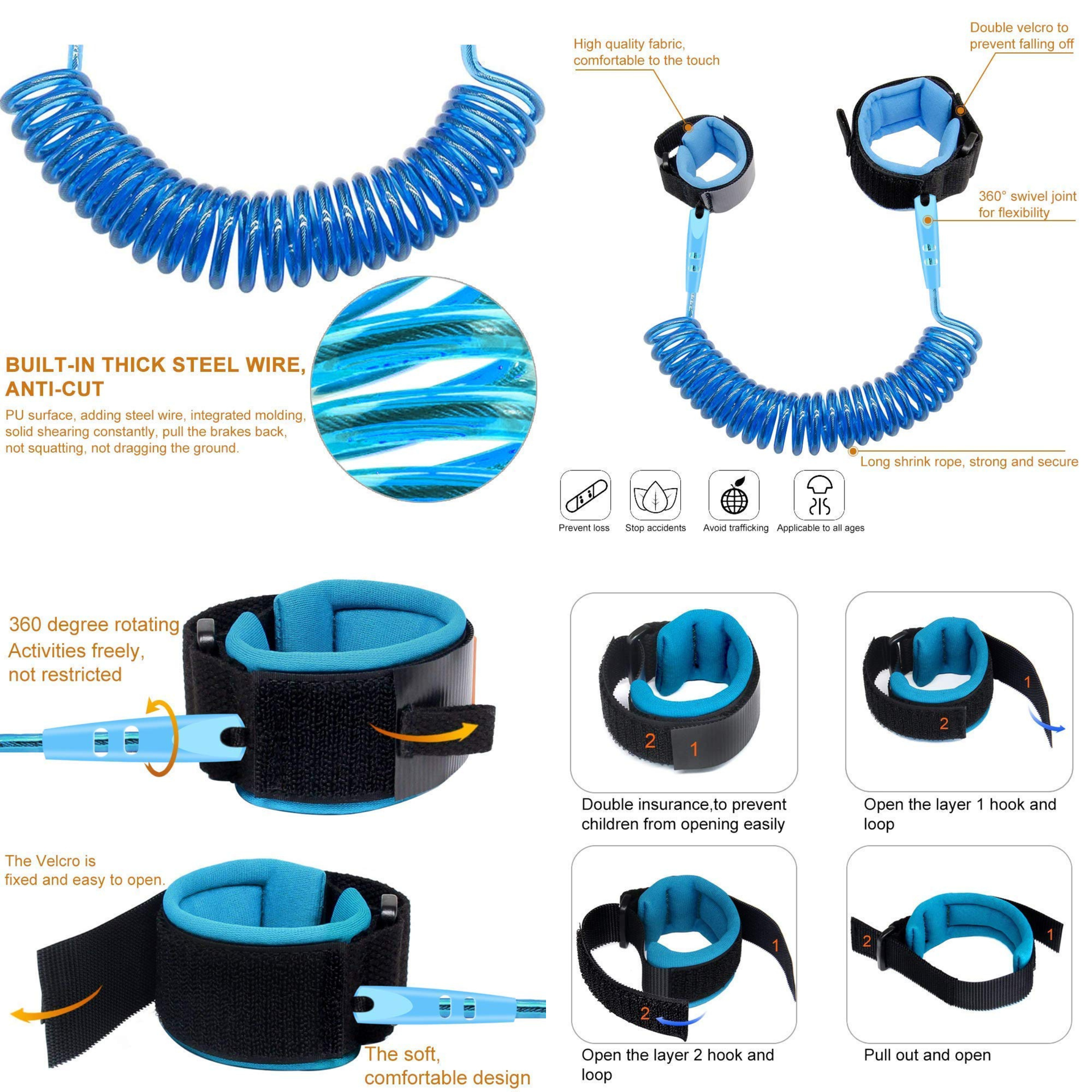 Smile Baby™ Child Anti-Lost Safety Wrist Strap – Cut-Proof Toddler Walking Leash (Ages 1–10)