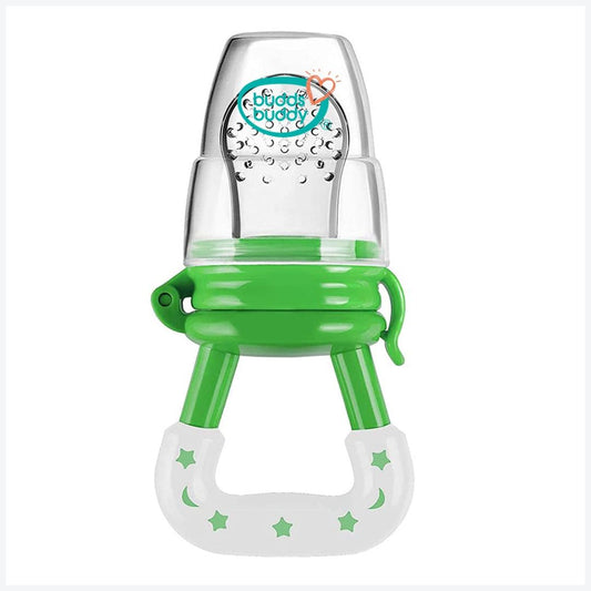 BuddsBuddy Silicone Fruit & Food Nibbler with Extra Teat | Soft Pacifier/Feeder |Baby Fruit Feeder | Teether for Infant Baby, Infant | Green | BPA Free