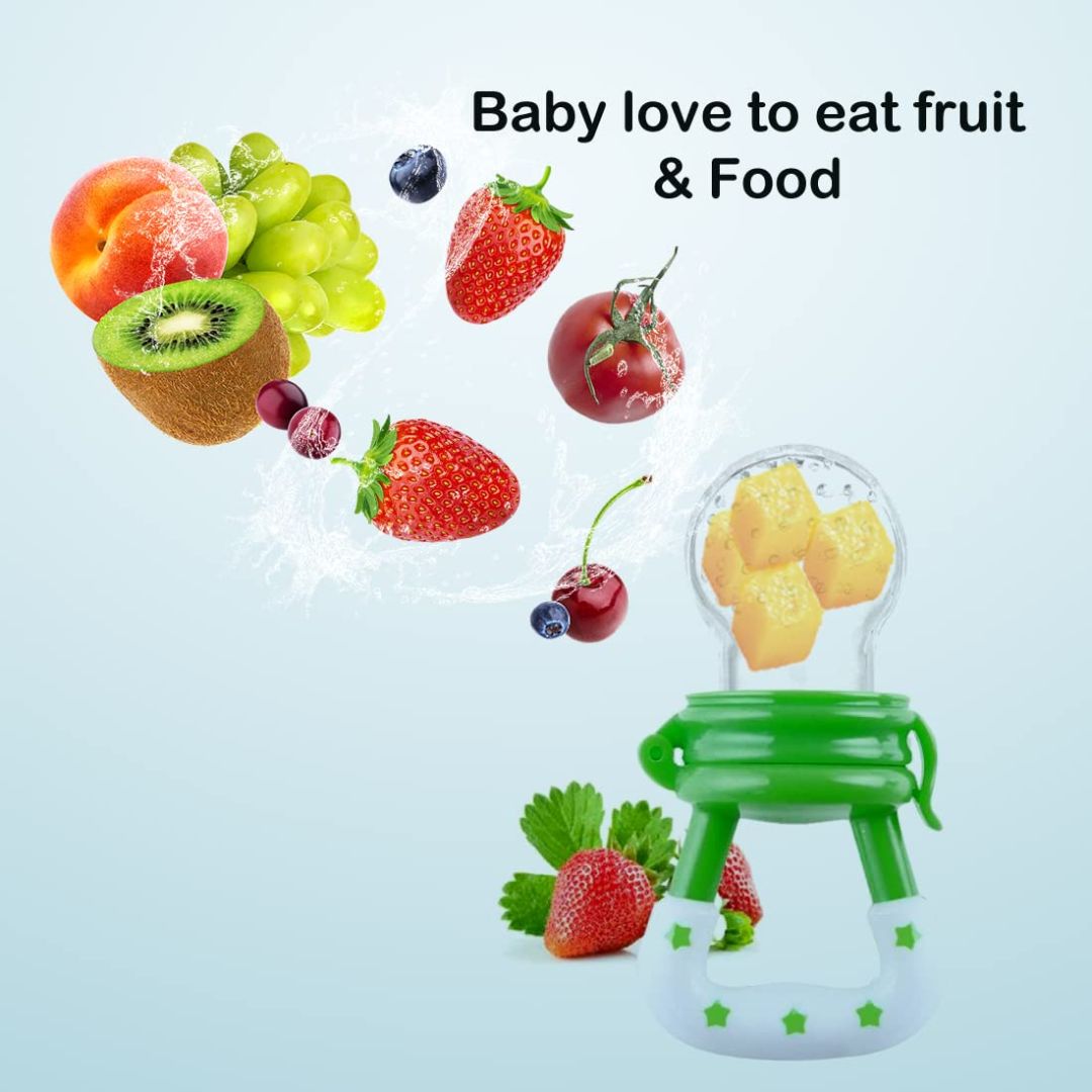 BuddsBuddy Silicone Fruit & Food Nibbler with Extra Teat | Soft Pacifier/Feeder |Baby Fruit Feeder | Teether for Infant Baby, Infant | Green | BPA Free