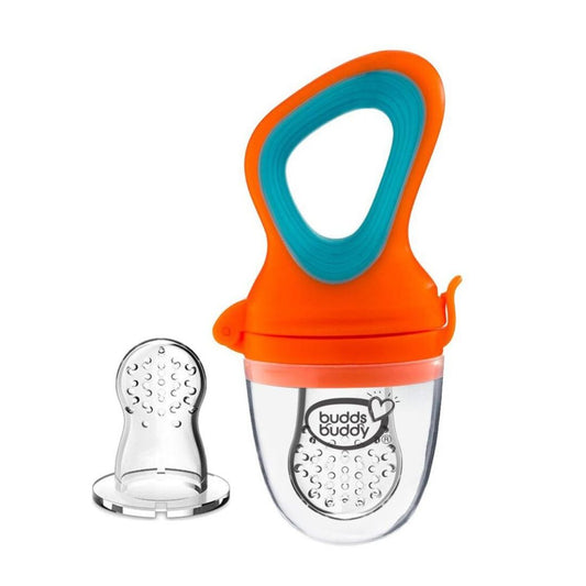 Buddsbuddy 2 Stage Baby Fruit and Food Nibbler with Extra Teat, Orange