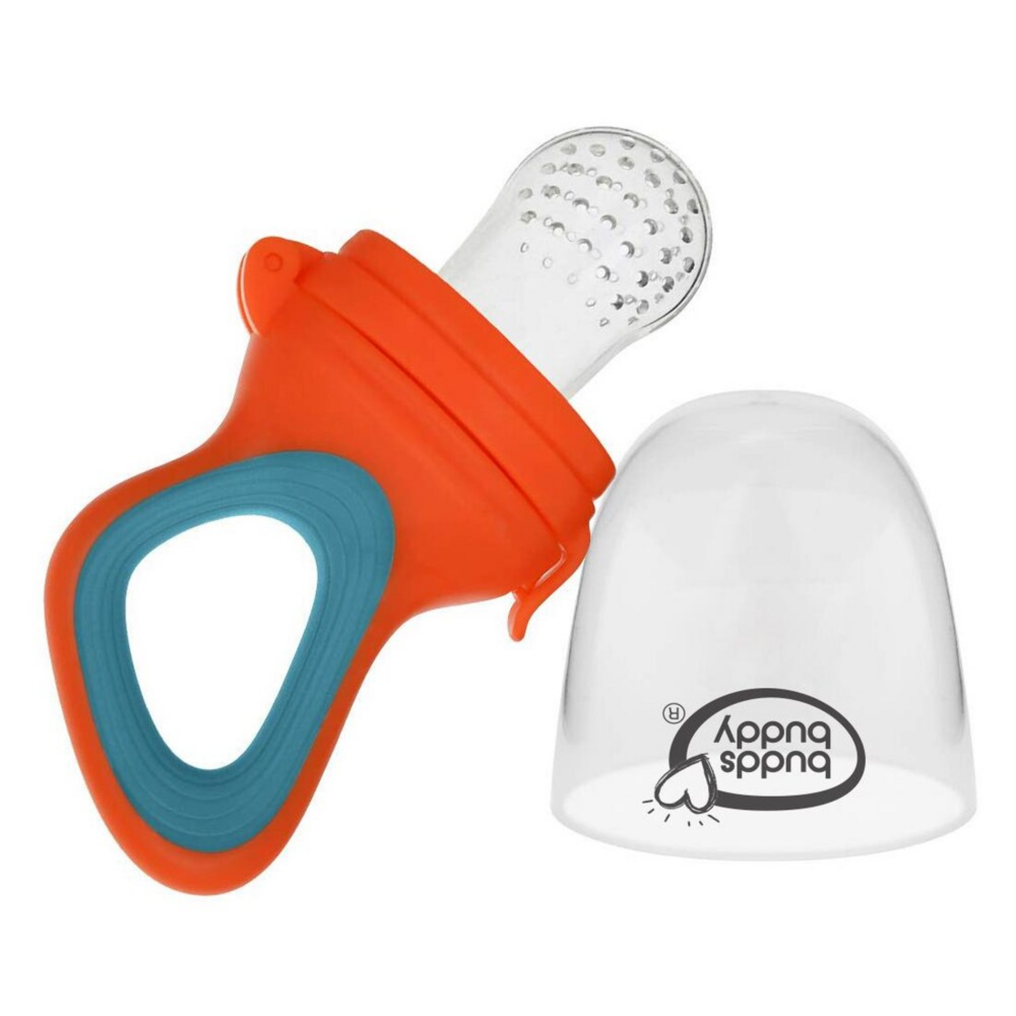 Buddsbuddy 2 Stage Baby Fruit and Food Nibbler with Extra Teat, Orange
