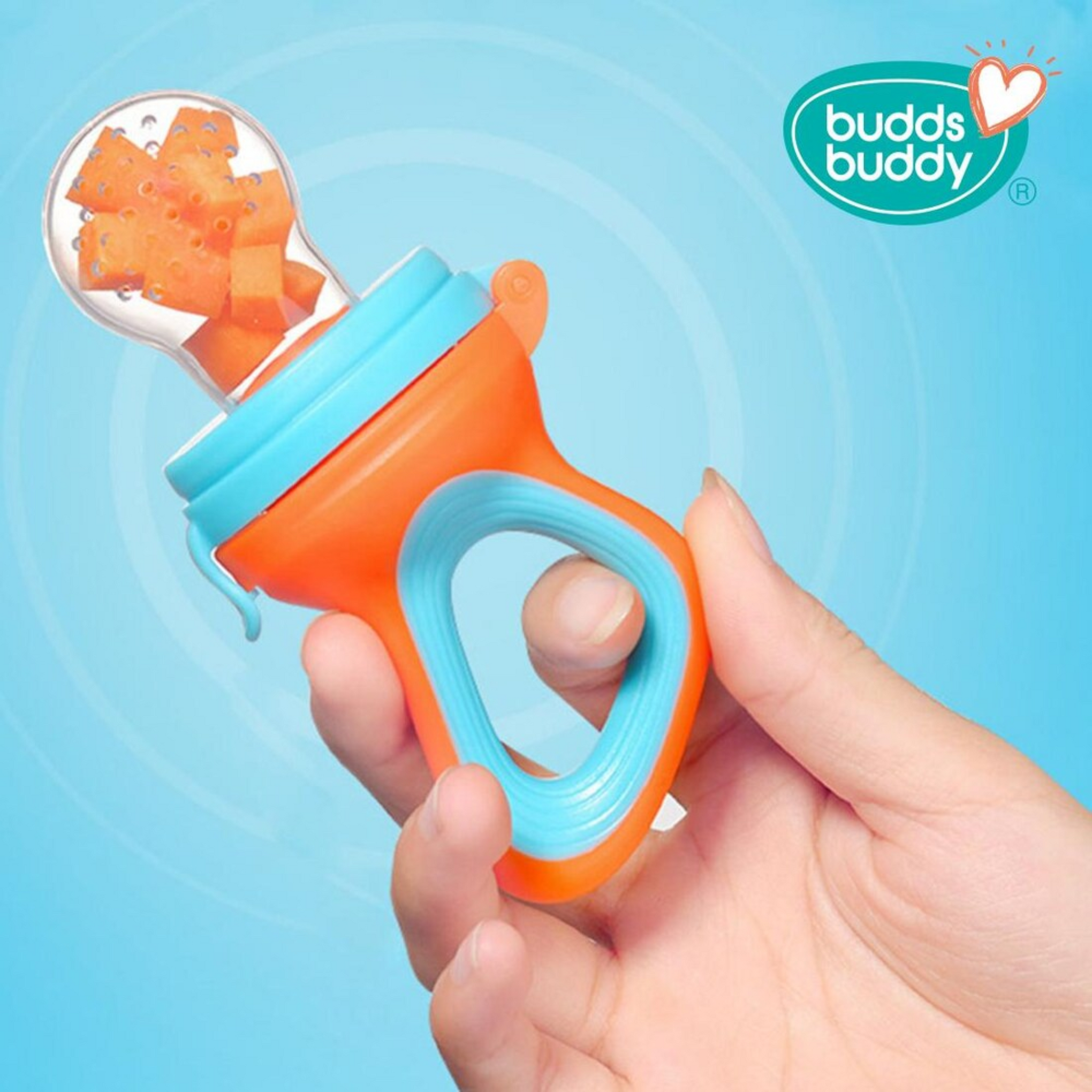 Buddsbuddy 2 Stage Baby Fruit and Food Nibbler with Extra Teat, Orange