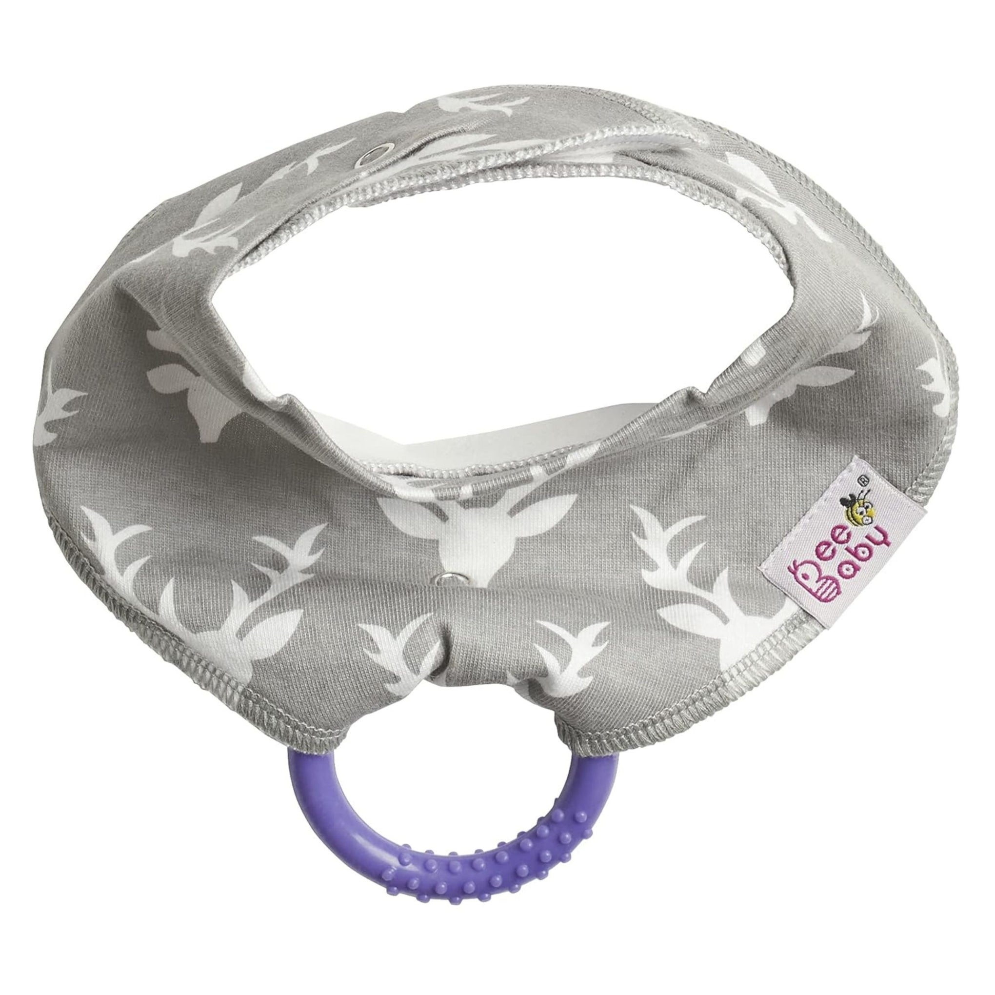 BeeBaby Super Absorbent & Soft Bandana Bib with Snap-On Teether. 100% Waterproof & Washable. ( Pink - Arrow) , (Gray - Deer) , (Blue - Stripes)