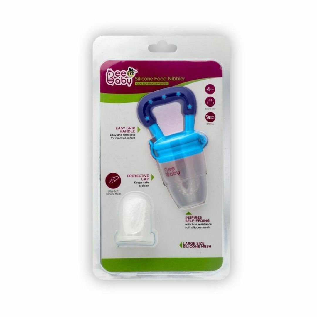 BeeBaby Blue Silicone Food and Fruit Nibbler with Extra Mesh (4+ M)