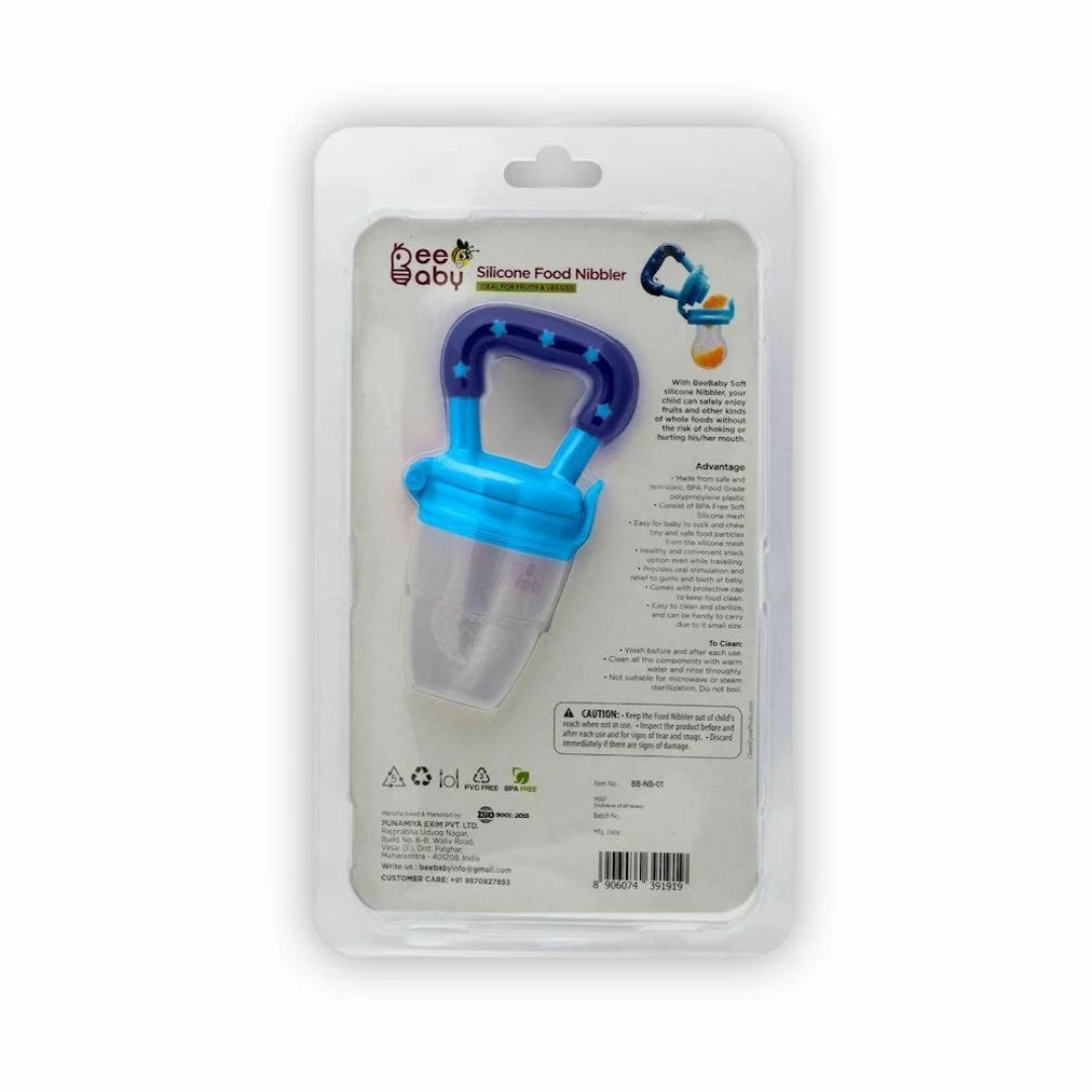 BeeBaby Blue Silicone Food and Fruit Nibbler with Extra Mesh (4+ M)