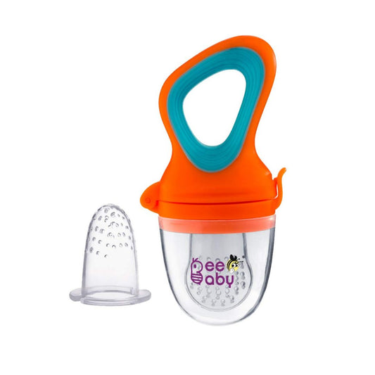 BeeBaby Soft Silicone Nibbler with Extra Mesh for Babies, Baby Fruit & Food Feeder, Anti Choking Fruit Pacifier, Teether for Infant, 100% BPA Free, 3 Months+ (Fresh - Orange)