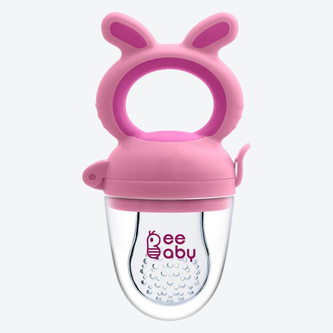 BeeBaby Chewy Silicone Food & Fruit Nibbler for Babies, BPA Free Fruit Feeder Pacifier with Extra Silicone Mesh (Chewy - Pink)