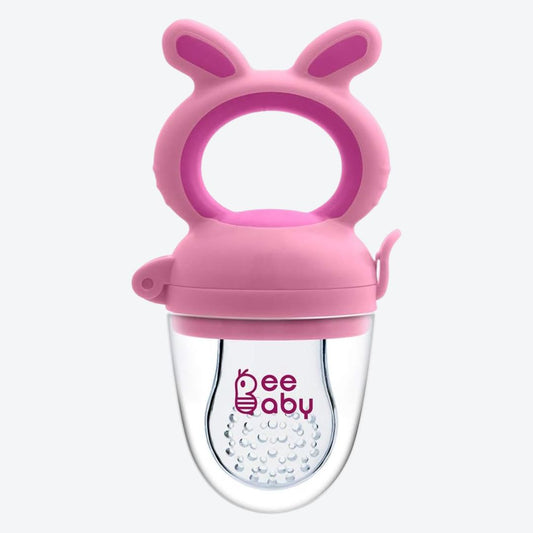 BeeBaby Chewy Silicone Food & Fruit Nibbler for Babies, BPA Free Fruit Feeder Pacifier with Extra Silicone Mesh (Chewy - Pink)