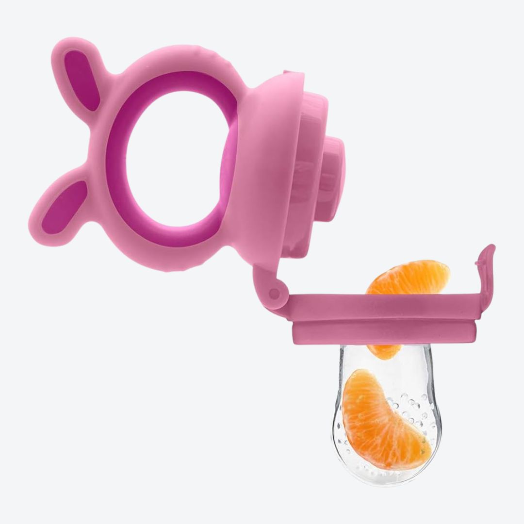 BeeBaby Chewy Silicone Food & Fruit Nibbler for Babies, BPA Free Fruit Feeder Pacifier with Extra Silicone Mesh (Chewy - Pink)