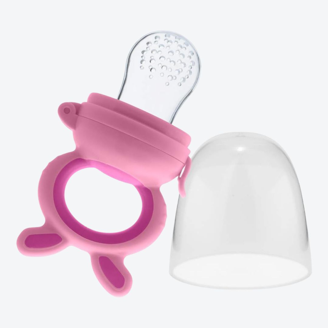 BeeBaby Chewy Silicone Food & Fruit Nibbler for Babies, BPA Free Fruit Feeder Pacifier with Extra Silicone Mesh (Chewy - Pink)