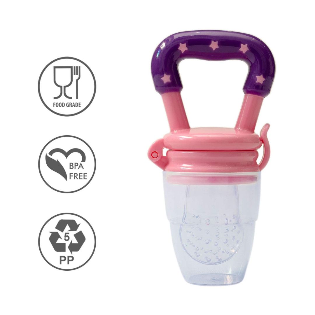 BeeBaby Pink Silicone Food and Fruit Nibbler with Extra Mesh (4+ M)