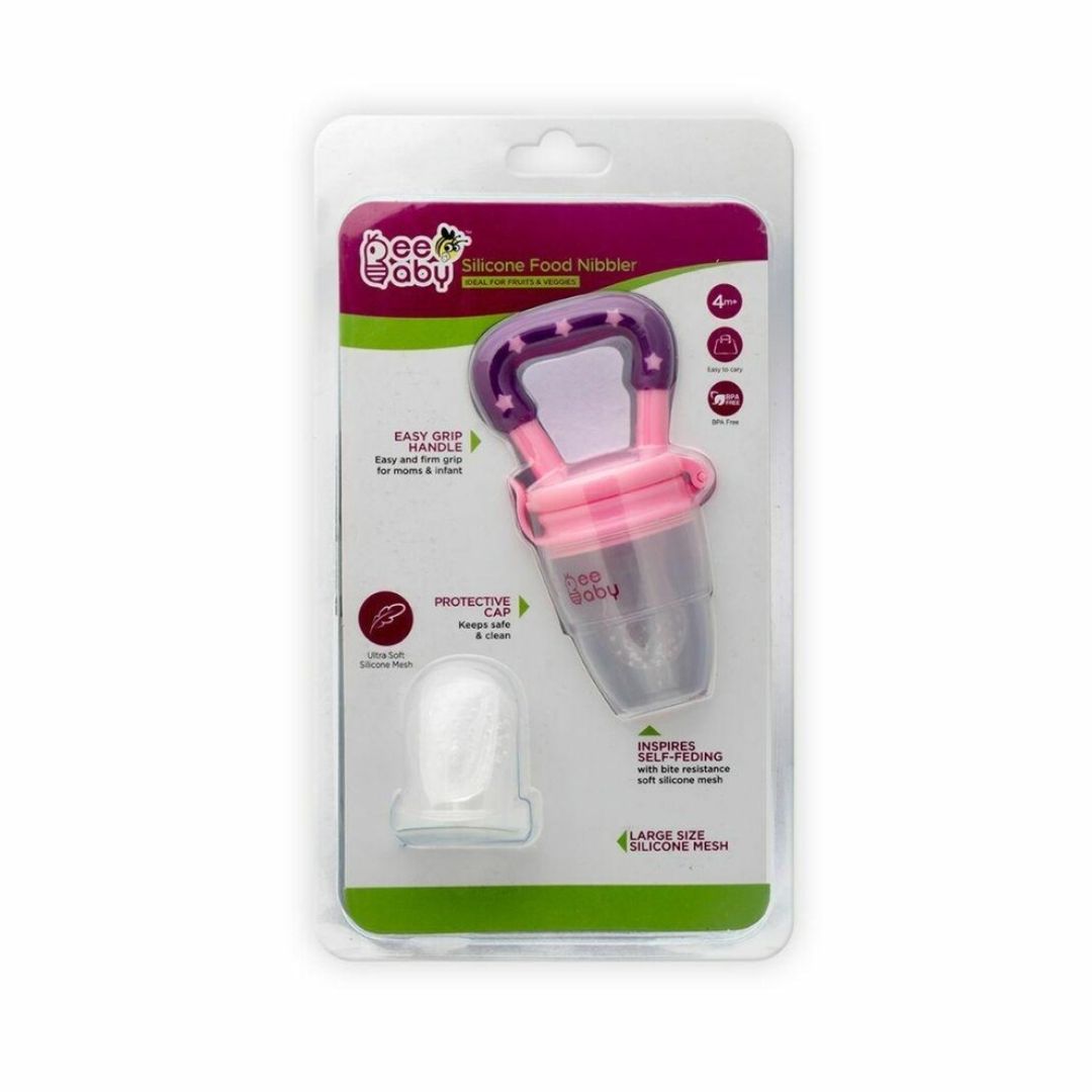 BeeBaby Pink Silicone Food and Fruit Nibbler with Extra Mesh (4+ M)