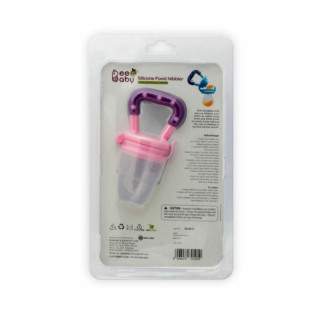 BeeBaby Pink Silicone Food and Fruit Nibbler with Extra Mesh (4+ M)