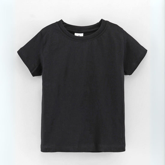 Ollypop Sinker Knit Half Sleeves Solid Color T-Shirt | 100% cotton fabric | round neck and plain boys t-shirt - BLACK color