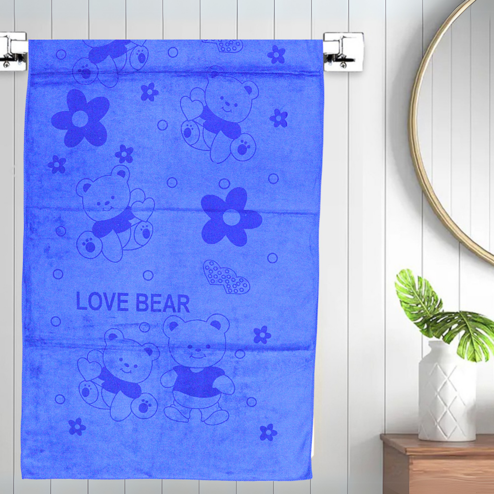 Smile Baby Kids Bath Towel For Girls Boys | Soft Premium Microfiber Quick Drying Towels for Unisex Kids | Cartoon Print Wash Dry Cloth Towel For Babies Toddlers, Pack Of 1, 70 x 140 CM, Love Bear Prints