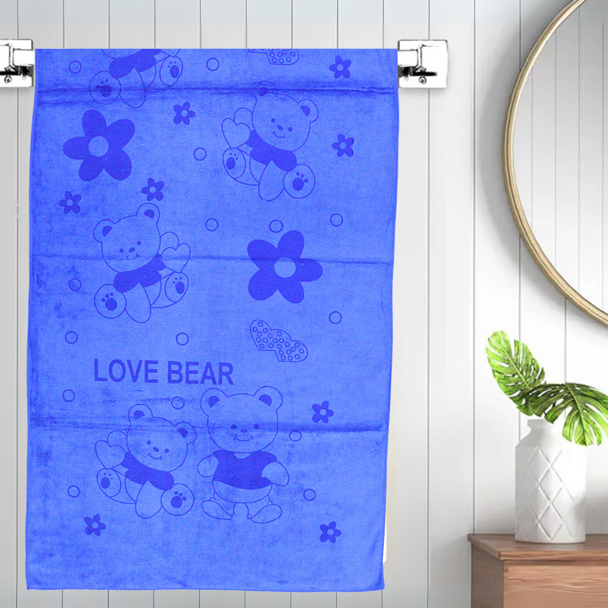 Smile Baby Kids Bath Towel For Girls Boys | Soft Premium Microfiber Quick Drying Towels for Unisex Kids | Cartoon Print Wash Dry Cloth Towel For Babies Toddlers, Pack Of 1, 70 x 140 CM, Love Bear Prints
