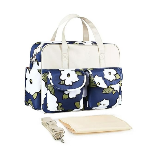 Smile Baby Diaper Bag Multifunctional Maternity Bag Stylish Baby Travel Bag | Mamas Bags | Diapers Bags| Handbag | Mothers Bags ( FLOWERS-BLUE )