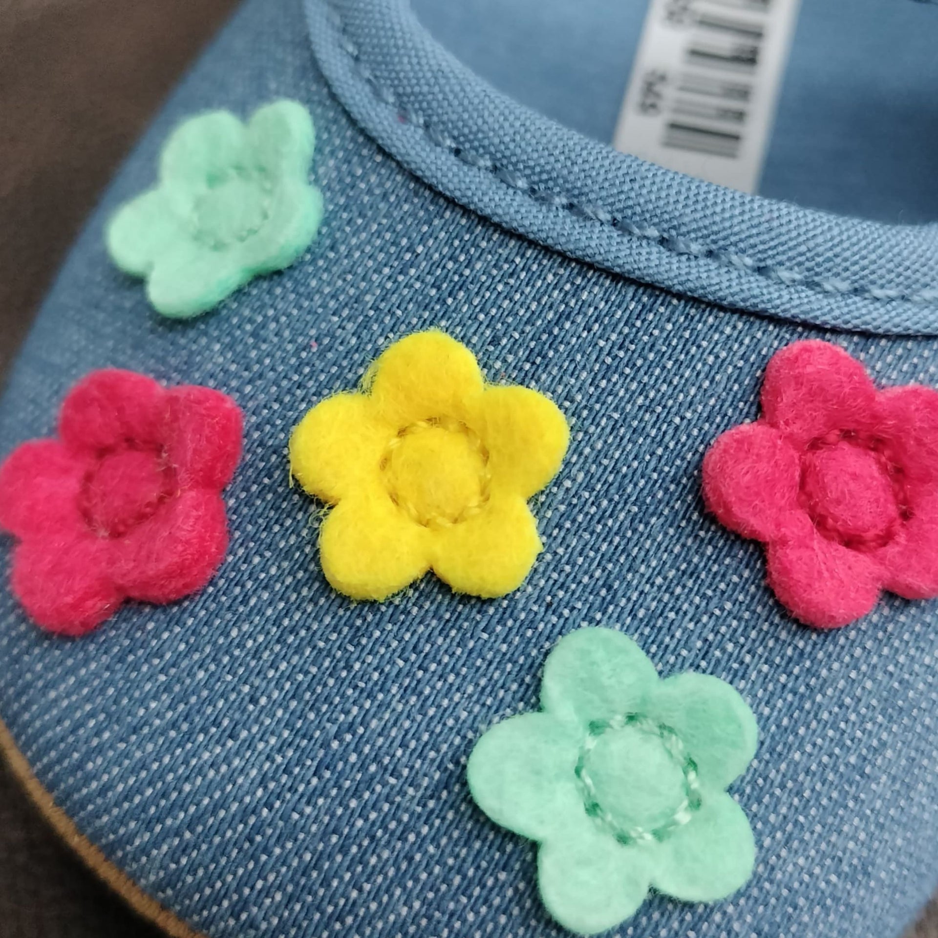 Smile Baby Girls' Blue Denim Booties with Anti-Slip Sole – Soft Pre-Walker Shoes with Colorful Flower Design (0–18 Months)