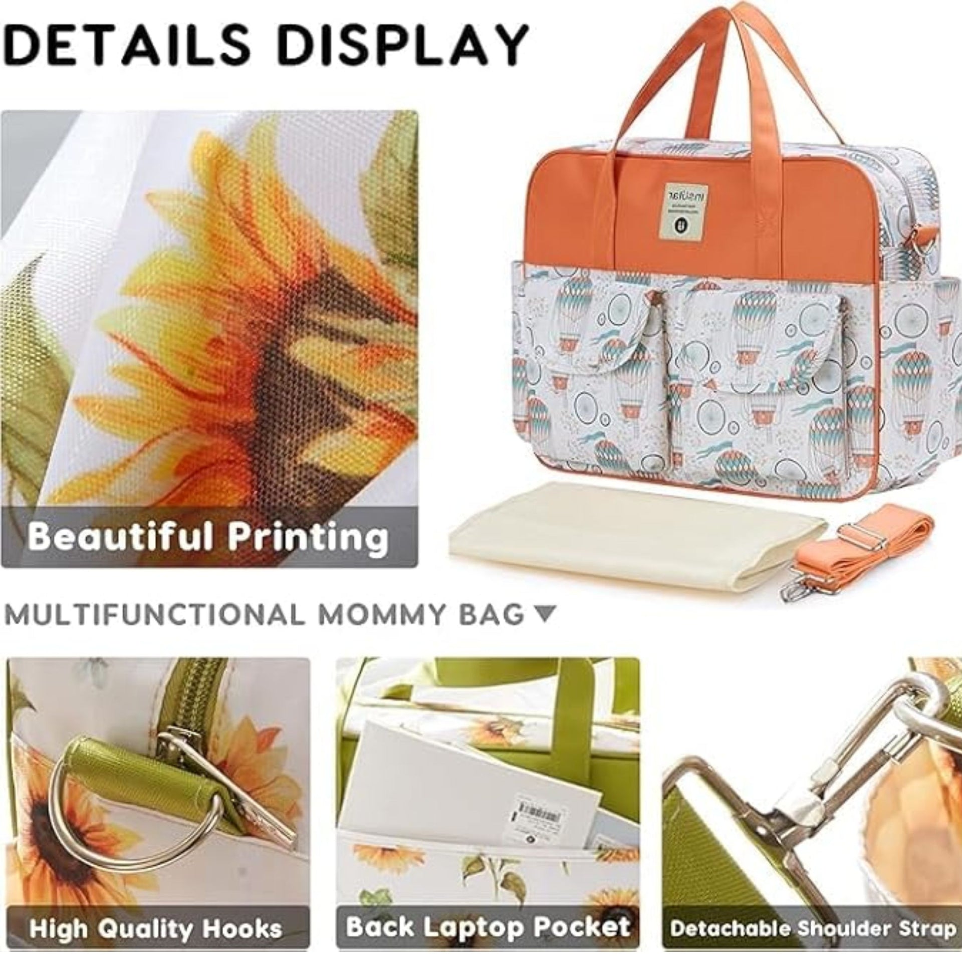 SMILE BABY Diaper Bag Multifunctional Maternity Bag Stylish Baby Travel Bag | Mamas Bags | Diapers Bags |  Handbag | Mothers Bags (BALLOON-ORANGE)