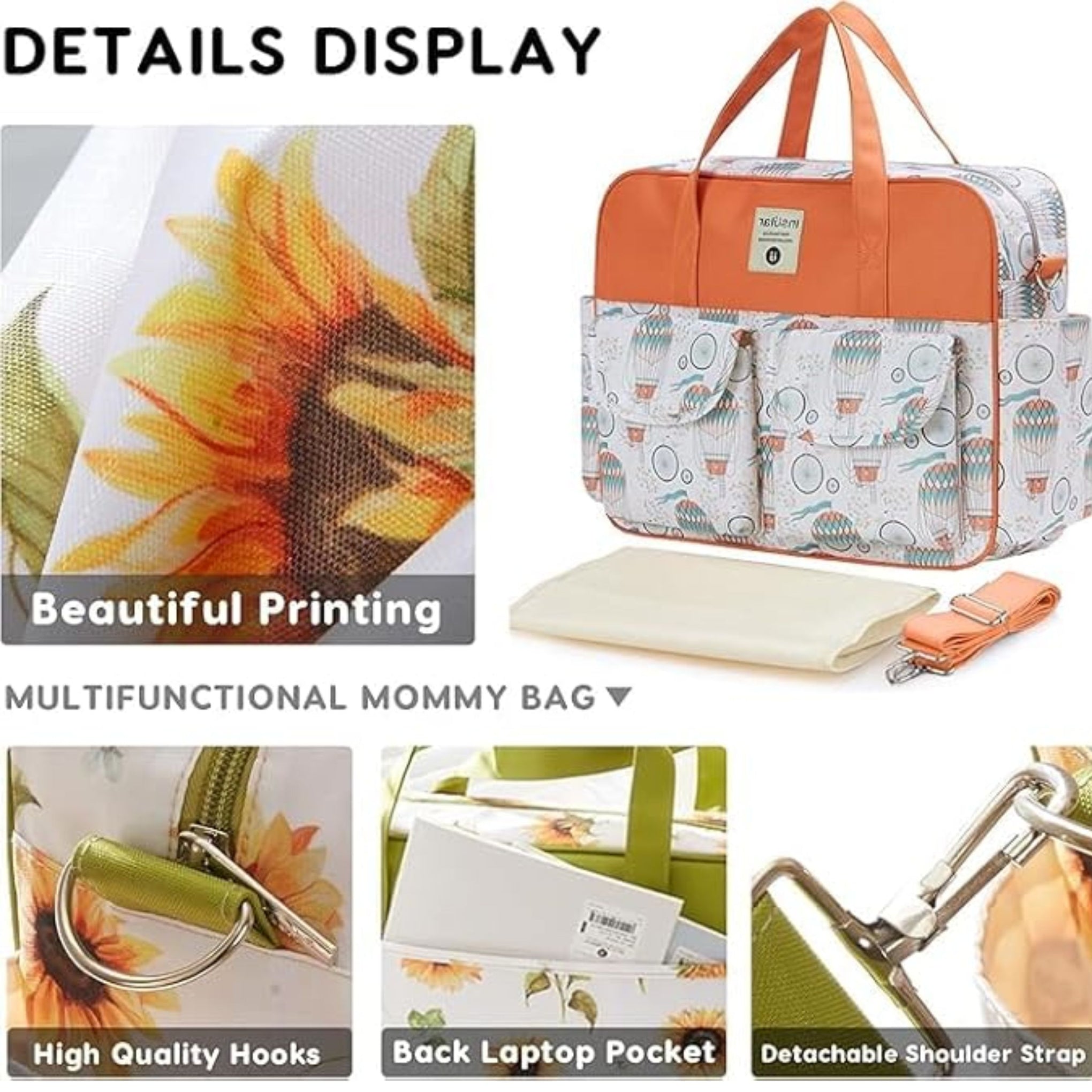 SMILE BABY Diaper Bag Multifunctional Maternity Bag Stylish Baby Travel Bag | Mamas Bags | Diapers Bags |  Handbag | Mothers Bags (BALLOON-ORANGE)