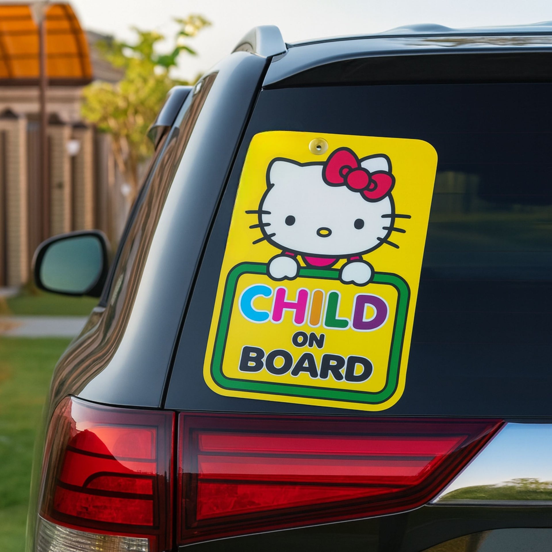 Hello Kitty Baby/Child On Board Car Sign – Bright, Cute Safety Sign for Car Windows with Suction Cup