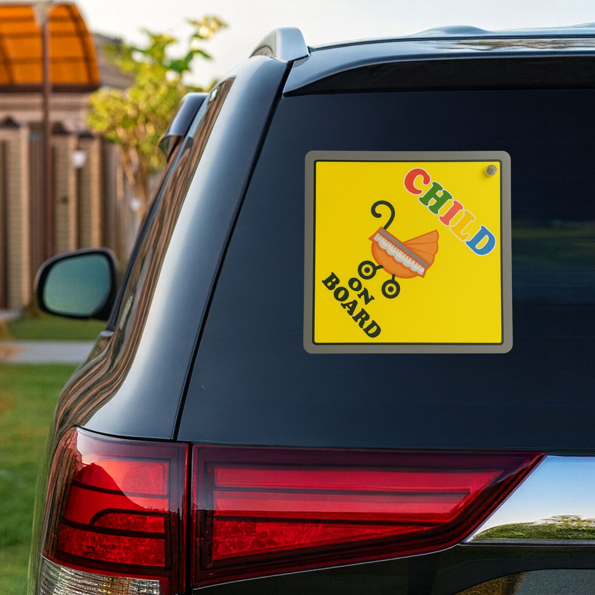 Baby/Child On Board Car Sign – Bright Yellow Safety Sign with Cute Stroller Design & Suction Cup