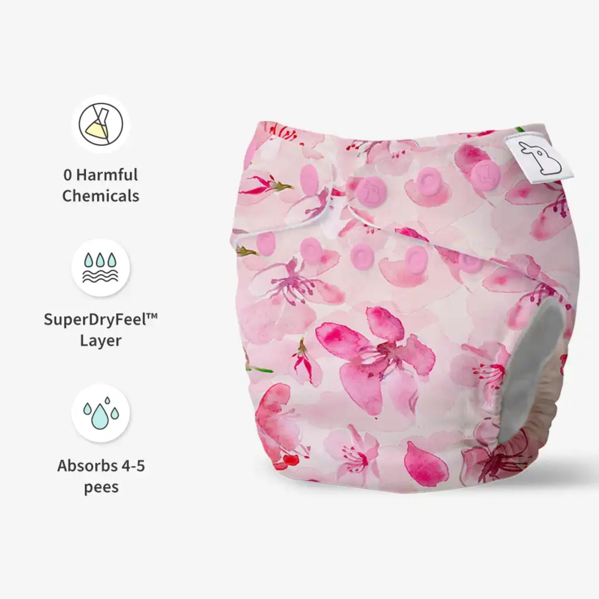 SuperBottoms Swimming Diapers for Babies & Toddlers - Reusable & Adjustable Swim Diapers - Washable Cloth Diapers - Skin Friendly Fabric - Easy to Clean - Fits 3M - 3Y ( CHERRY BLASSOM )