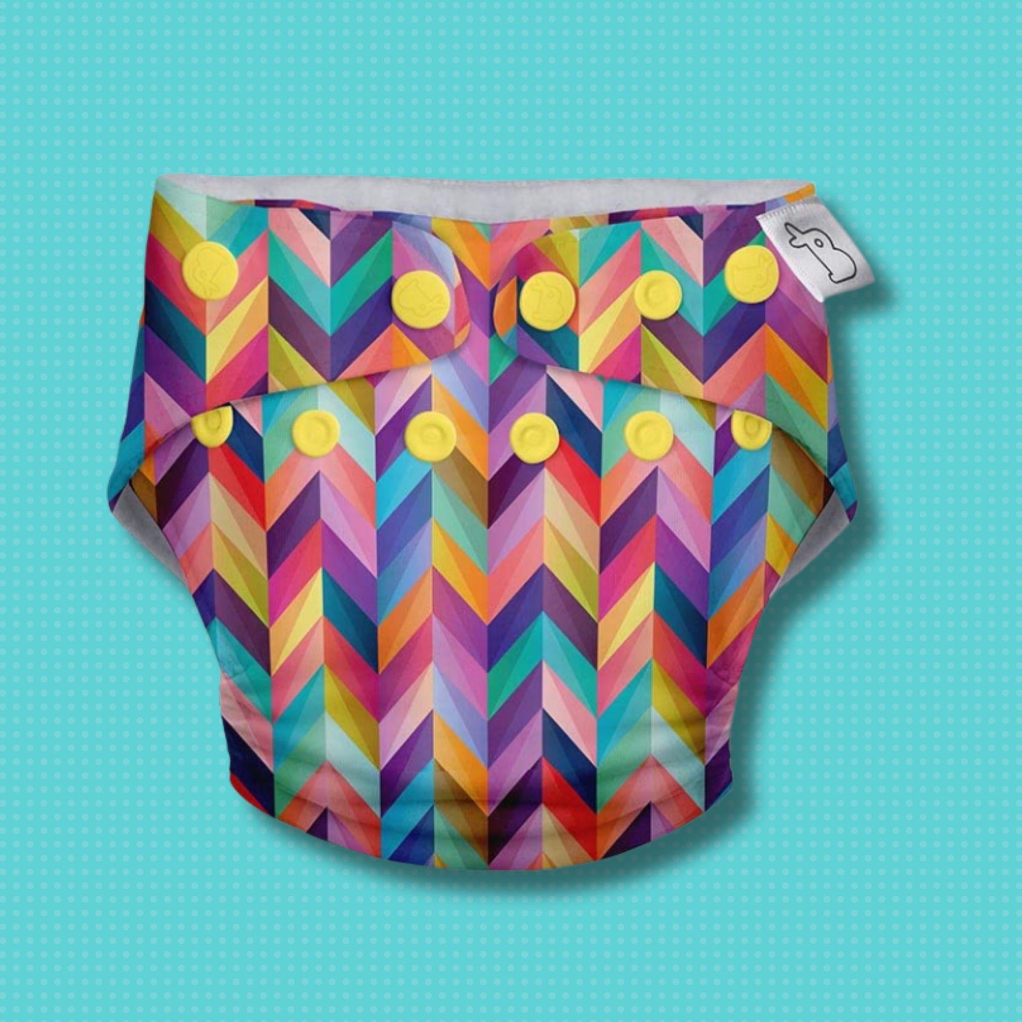 SuperBottoms Swimming Diapers for Babies & Toddlers - Reusable & Adjustable Swim Diapers - Washable Cloth Diapers - Skin Friendly Fabric - Easy to Clean - Fits 3M - 3Y ( pop colorful geometric work )