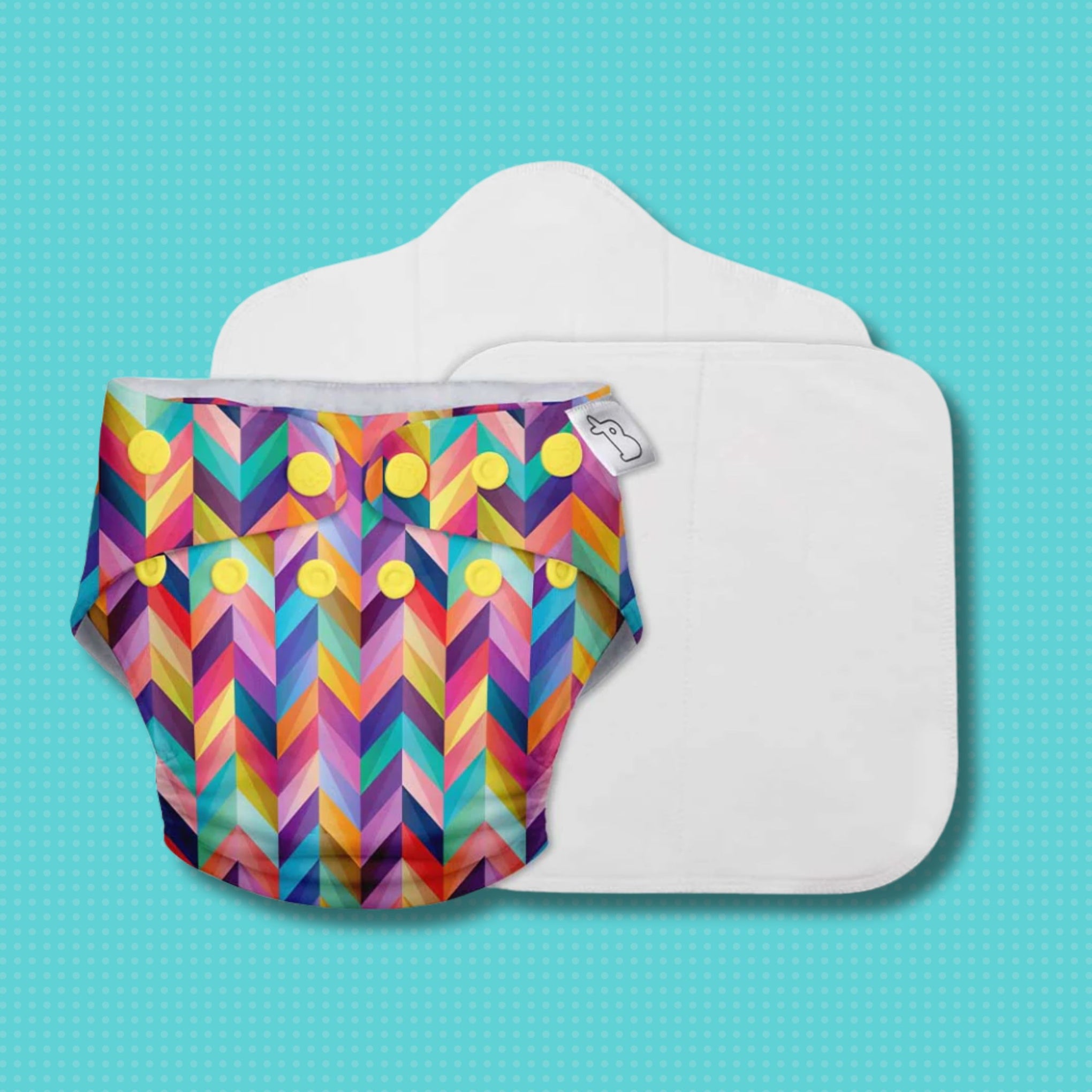 SuperBottoms Swimming Diapers for Babies & Toddlers - Reusable & Adjustable Swim Diapers - Washable Cloth Diapers - Skin Friendly Fabric - Easy to Clean - Fits 3M - 3Y ( pop colorful geometric work )