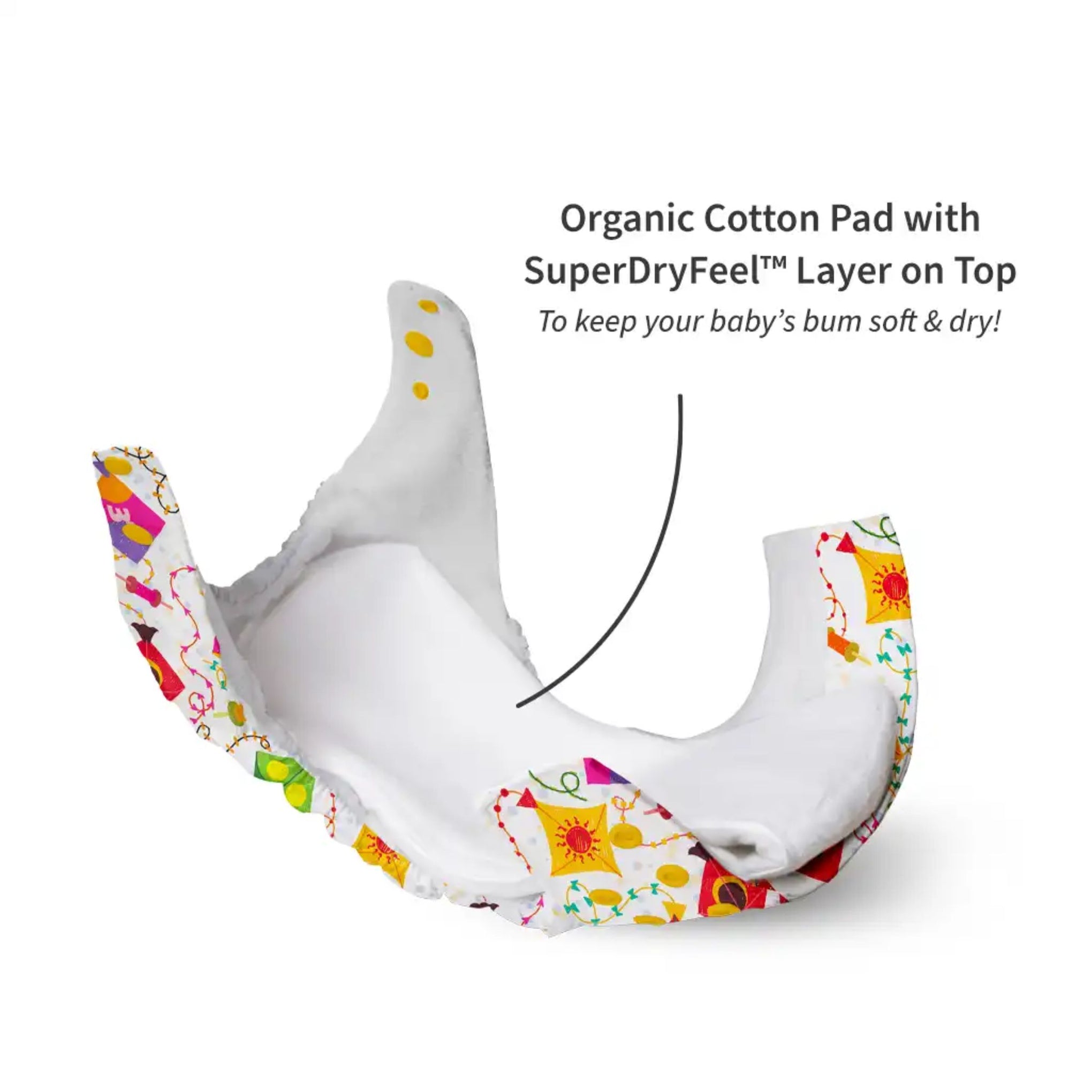 SUPER BOTTOMS Fruit Burst printed  Free size UNO Cloth Diaper |  | 1 skin-friendly UNO Cloth Diaper (1 Waterproof Outer) | 1 Dry Feel Magic Pad | 1 Booster Pad | 1 reusable easy clean top sheet