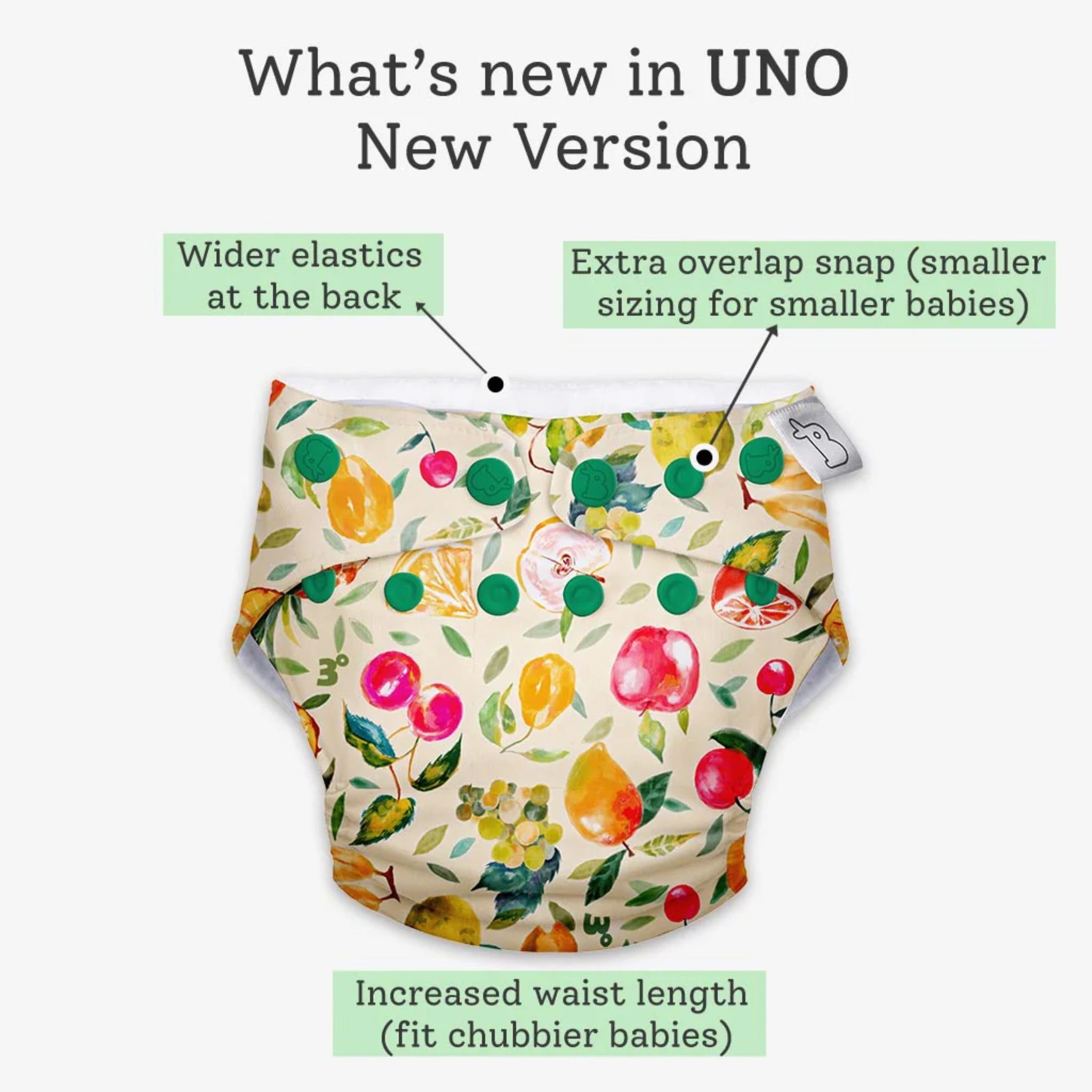 SUPER BOTTOMS Fruit Burst printed  Free size UNO Cloth Diaper |  | 1 skin-friendly UNO Cloth Diaper (1 Waterproof Outer) | 1 Dry Feel Magic Pad | 1 Booster Pad | 1 reusable easy clean top sheet