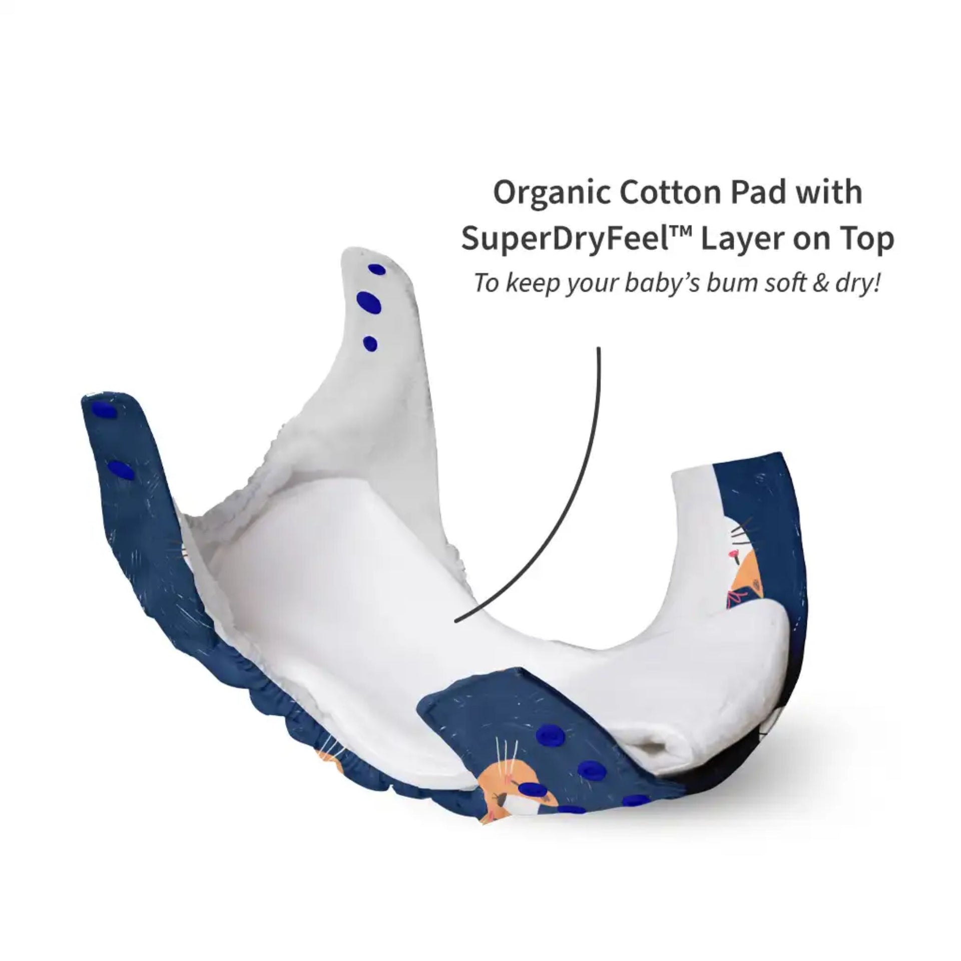 SUPER BOTTOMS Good Cat-titude Free size UNO Cloth Diaper |  | 1 skin-friendly UNO Cloth Diaper (1 Waterproof Outer) | 1 Dry Feel Magic Pad | 1 Booster Pad | 1 reusable easy clean top sheet