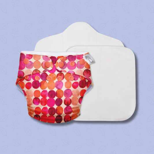 SUPER BOTTOMS Li'l Crush Freesize UNO Cloth Diaper in red color  | 1 skin-friendly UNO Cloth Diaper (1 Waterproof Outer) | 1 Dry Feel Magic Pad | 1 Booster Pad | 1 reusable easy clean top sheet