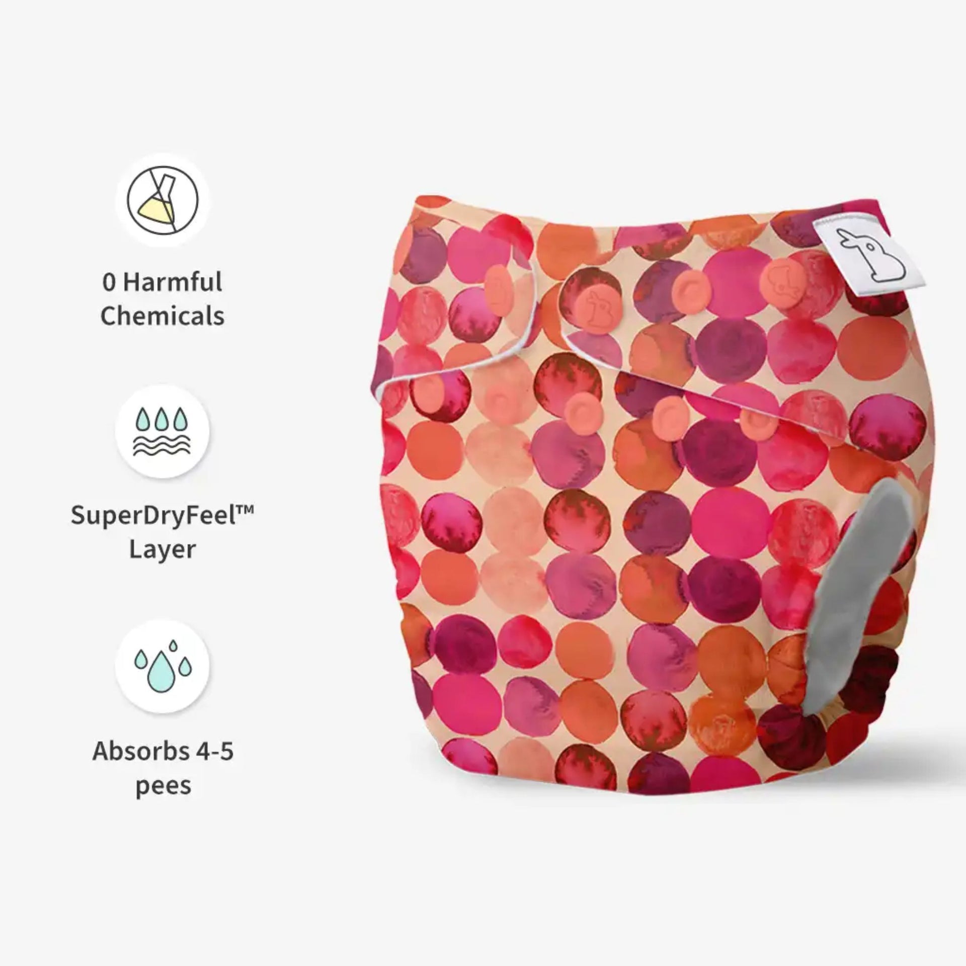 SUPER BOTTOMS Li'l Crush Freesize UNO Cloth Diaper in red color  | 1 skin-friendly UNO Cloth Diaper (1 Waterproof Outer) | 1 Dry Feel Magic Pad | 1 Booster Pad | 1 reusable easy clean top sheet