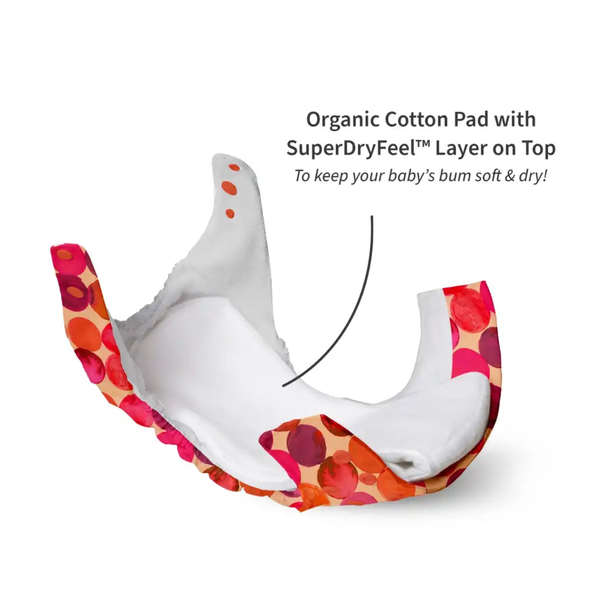 SUPER BOTTOMS Li'l Crush Freesize UNO Cloth Diaper in red color  | 1 skin-friendly UNO Cloth Diaper (1 Waterproof Outer) | 1 Dry Feel Magic Pad | 1 Booster Pad | 1 reusable easy clean top sheet